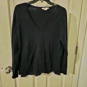 BODEN Tilly Crewneck Sweater Split Contrast Hem Button Sleeve Black Size L